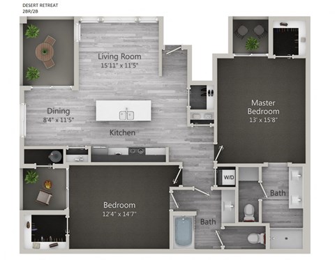 Desert Retreat 2BR 2B 2D Floor Plan